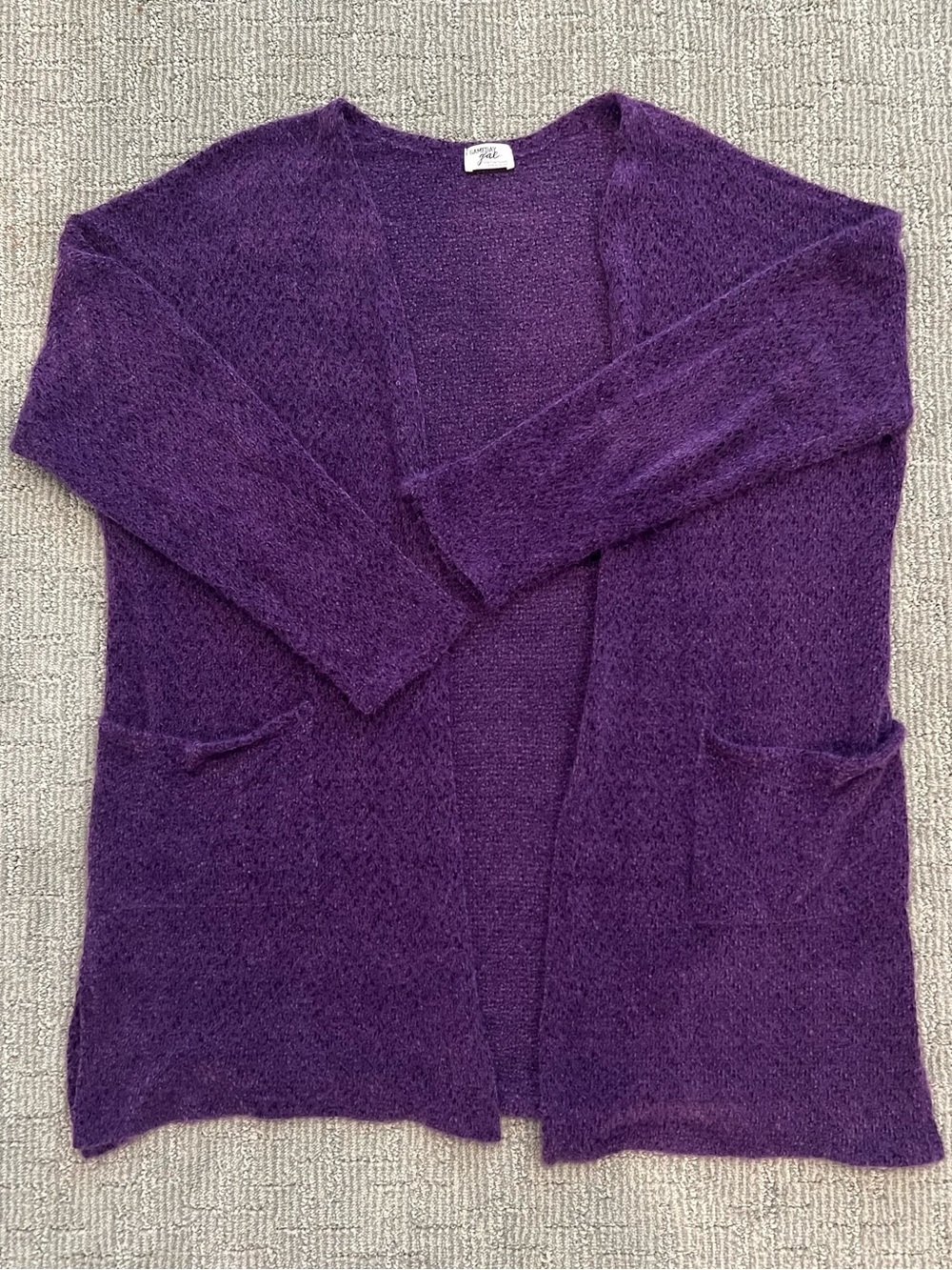 Plush Open-Front Purple Women's Cardigan with Pockets